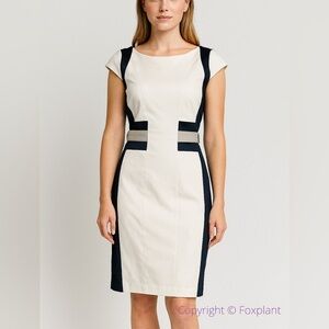 Joseph Ribkoff black white sheath dress‎ capped sleeves dress, 8